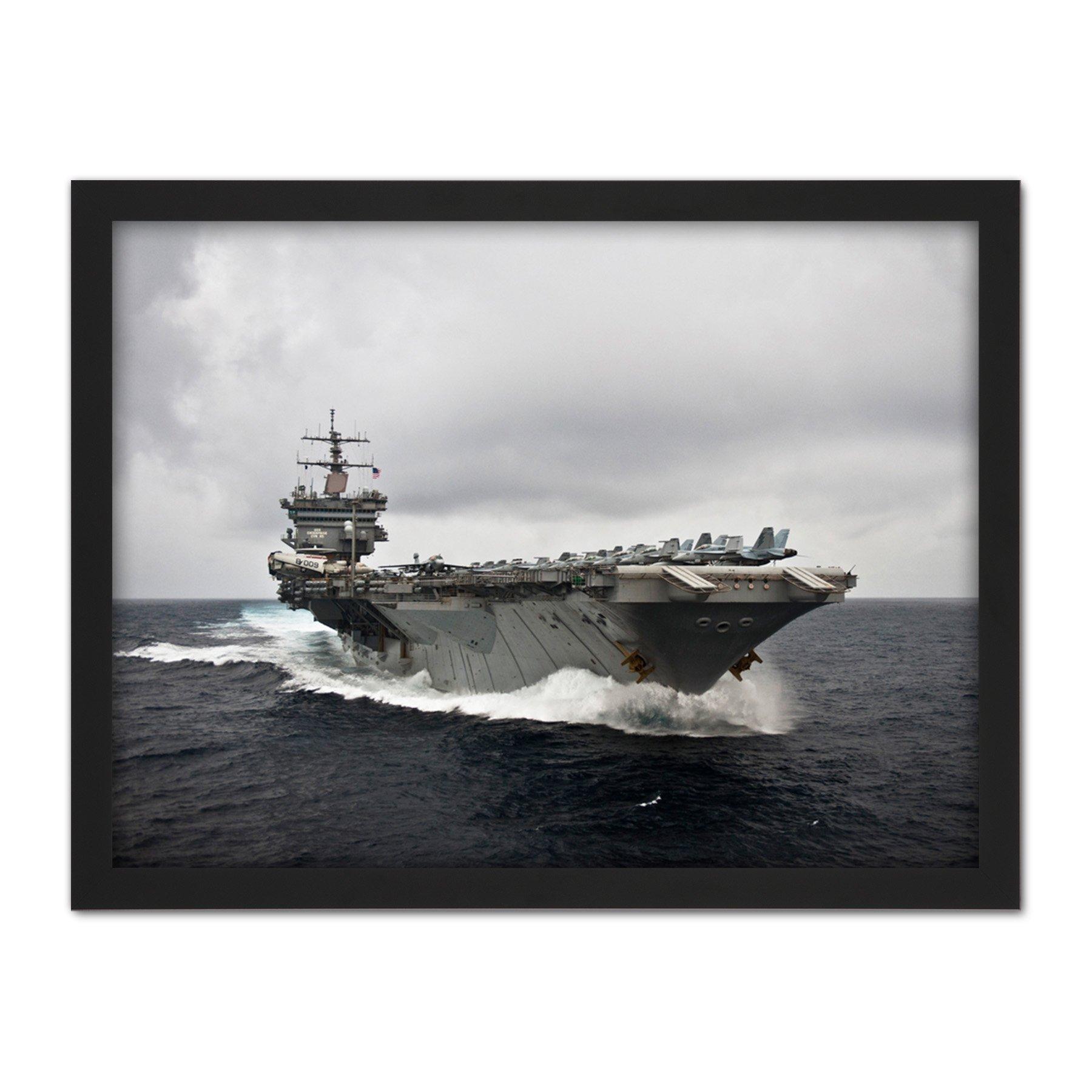 Military USA Navy USS Enterprise Aircraft Carrier Photo Large Framed Wall Decor Art Print